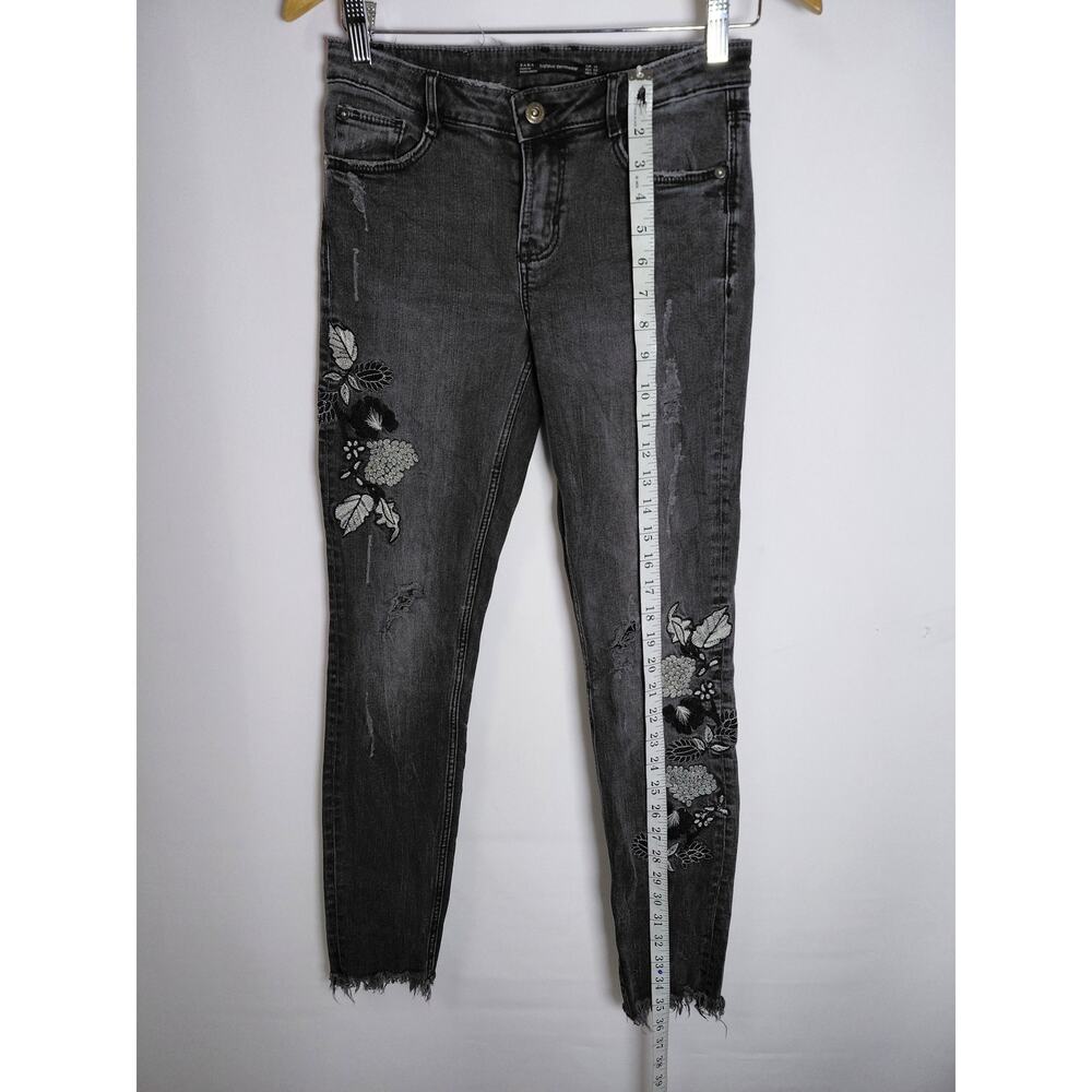 ZARA Trafaluc Embroidered Jeans Black Denim Size 4 - Picture 7 of 10